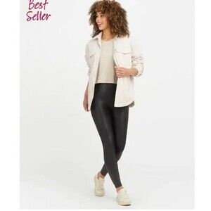 Spanx Faux Leather Leggings Black Full Length Slimming High Rise Medium Petite